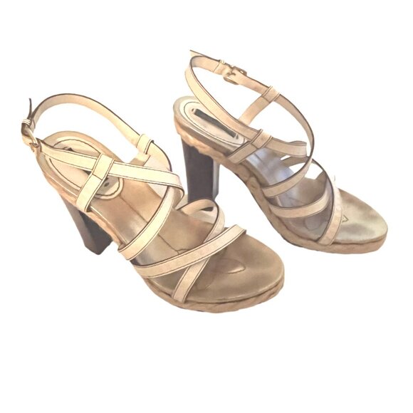 Louis Vuitton White Monogram Leather Ankle Strap Heeled Sandals Size 36 / US 6 - Picture 1 of 12